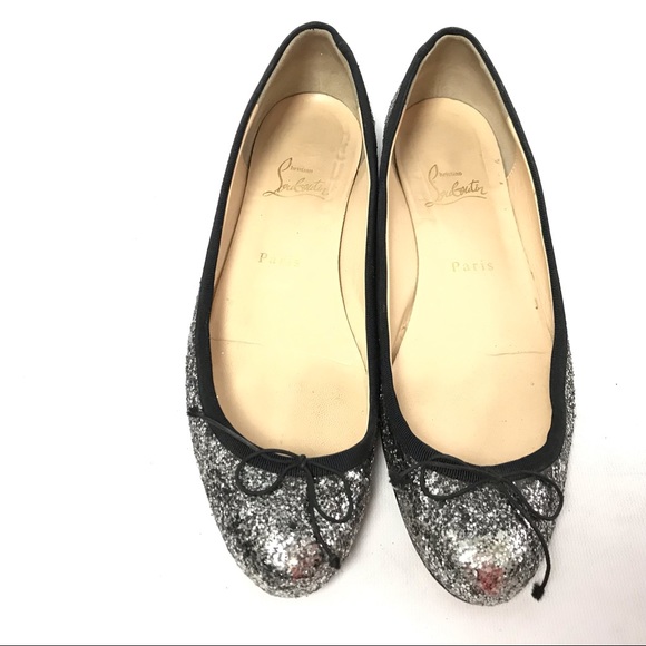 Christian Louboutin Shoes - Christian Louboutin Sonietta Silver Glitter Flats